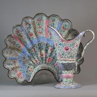 Chinese Canton enamel shell basin and ewer, mid 18th century