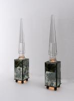 Stylish Pair of Mirrored and Crystal Obelisk Lights