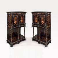 Pair of Ebony, Ivory Inlaid and Marquetry Cabinets In the Louis XIII Manner, Attributable to Charles Hunsinger