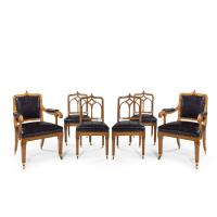 A set of six Gothic oak dining chairs