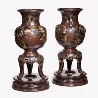 Meiji period rotating bronze and mixed metal vases