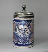 German faience tankard with pewter cover, 18th century