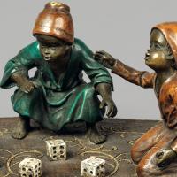 'The Dice Players' - A Fine Cold Painted Orientalist Bronze by Franz Bergman