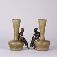 Austrian Cold Painted Bronze Arab Vases by Franz Bergman