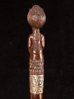 Victorian cane with a full carved wooden Lady wearing a bustle_d