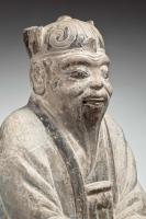 A carved grey stone figure of the deified Laozi, Chinese, Ming dynasty, probably 16th century. - detail