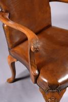 Fine Set of 8 (6 & 2) Generously Sized Antique Walnut & Leather Dining Chairs