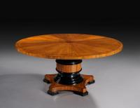 Fine Quality 5 1/2 foot Diameter Circular Olive Wood and Ebony Dining Table