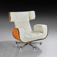 Italian 1970’s Leather and Zebrano Italian Lounge Armchair