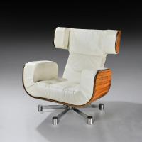 Italian 1970’s Leather and Zebrano Italian Lounge Armchair