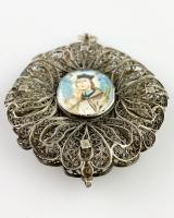 Silver pendant with miniatures of the Madonna & Nepomuk. German, 17th century
