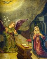 Cabinet painting of the annunciation. Spanish, mid 17th century