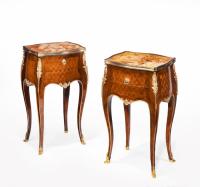 Stamped Gillows A Pair of French Ormolu Mounted Rosewood and Kingwood Parquetry Bedside Tables