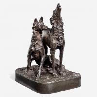 Patinated bronze group of two hounds by Mark Thomas