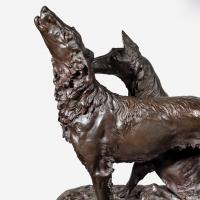 Patinated bronze group of two hounds by Mark Thomas
