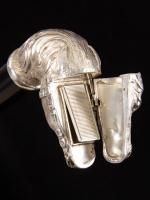 Rare silver vesta and striker horse head handle cane_f