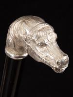 Rare silver vesta and striker horse head handle cane_g