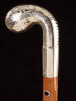 Silver and niello pistol-grip handled malacca cane_b