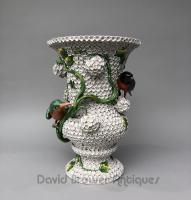German Meissen snowball vase, Kingfisher and bullfinch