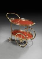 French Mid 20th Century Oval Brass Bar Cart With Removable Tray