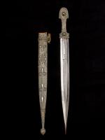 Russian all-silver Kinjal dagger with etched blade_a