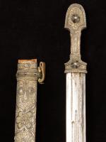 Russian all-silver Kinjal dagger with etched blade_b