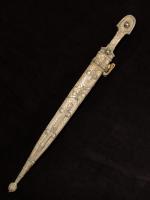 Russian all-silver Kinjal dagger with etched blade_e
