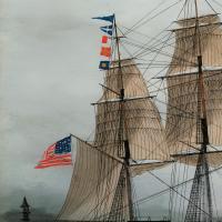 American reverse-glass painting of the ship ‘Hurricane’ of Boston