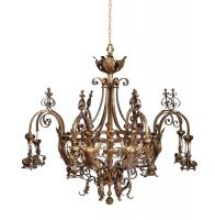 A pair of large Victorian 8-light brass chandeliers