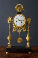 French Directoire Ormolu and Marble Pillar Mantel Clock