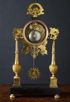 French Directoire Ormolu and Marble Pillar Mantel Clock