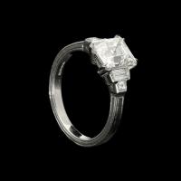 1.88ct Vintage carré cut diamond ring with stepped diamond-set shoulders and platinum mount
