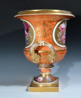Chamberlain Worcester Porcelain Orange-ground Botanical Campana-Form Vase, Circa 1840