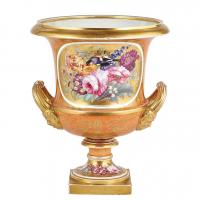 Chamberlain Worcester Porcelain Orange-ground Botanical Campana-Form Vase, Circa 1840