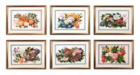 China Trade Set of Six Gouache Still Life of Fruit & Flowers on Pith Paper,   Signed Sunqua