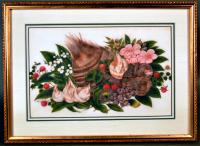 China Trade Gouache Still Life of Fruit & Flowers on Pith Paper,   Signed Sunqua