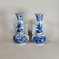 Pair of Chinese blue and white Venetian-glass style vases