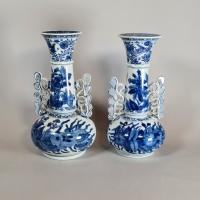Pair of Chinese blue and white Venetian-glass style vases