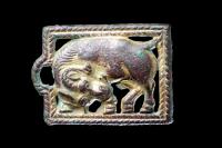Ancient North West Chinese Gilded Bronze Open Work Mirroring Belt Plaques