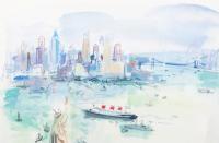 1960s Watercolour Vista Of New York City By Roger Bertin