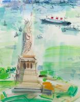 1960s Watercolour Vista Of New York City By Roger Bertin