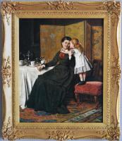Genre oil painting of a mother and daughter by George Goodwin Kilburne