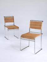 Pair of Chromium-plated Tubular Steel & Wickerwork Chairs