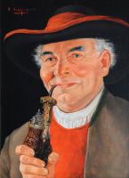 Portrait oil painting of an Austrian gentleman with a pipe by Erwin Eichinger