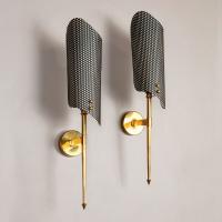 A Pair of 1950s Brass Wall Sconces after Maison Arlus