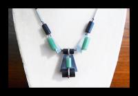 Art Deco Period Necklace, Green and Black Galalith