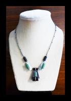 Art Deco Period Necklace,Green and Black Galalith