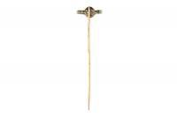 Antique T-Shaped Tie Pin in Gold with Natural Pearl, Diamonds and Emeralds, French circa 1900
