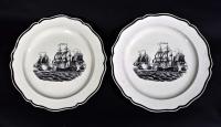 Liverpool Pearlware Plates decorated with Ships, Circa 1800