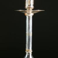 A Pair of Silver Plated Candlestick Lamps with Triangular Base